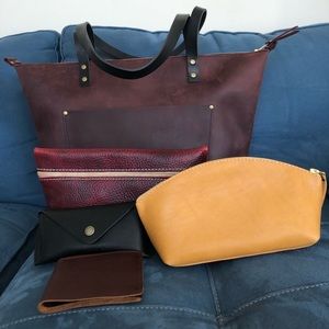 NWOT Portland Leather Goods Large Zip Tote in Merlot + 4 Extras (special price)